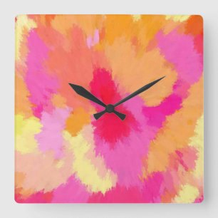 Pink, Orange and Yellow Watercolors  Square Wall Clock