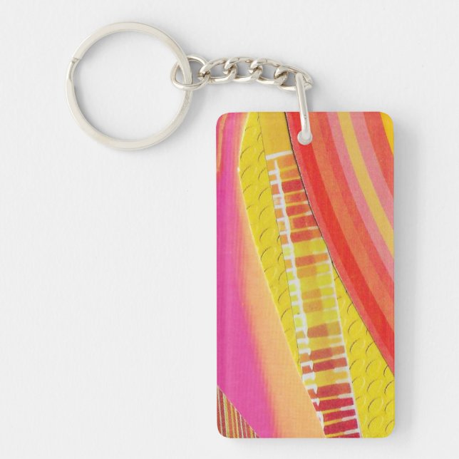pink orange and yellow waves key ring (Front)