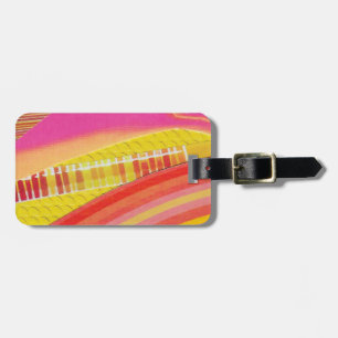 pink orange and yellow waves luggage tag