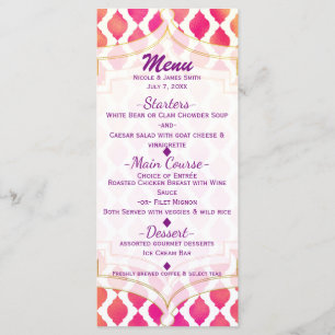 Pink & Orange Arabian Moroccan Glam Party Menu