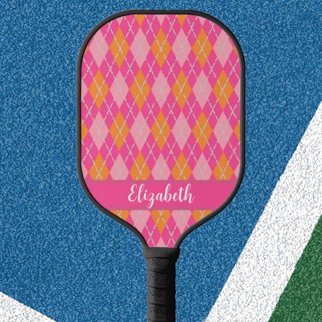 Pink orange argyle preppy custom pickleball paddle (Creator Uploaded)