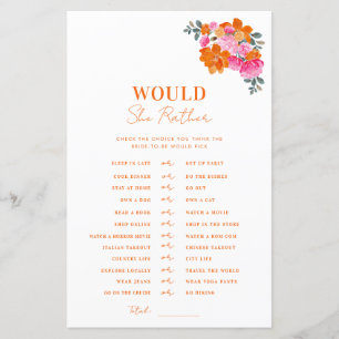 Pink Orange Baby Shower Would She Rather Game