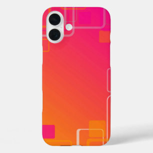 Pink-orange background with colourful squares iPhone 16 plus case