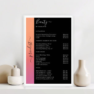 Pink, Orange & Black Pricelist Salon Poster