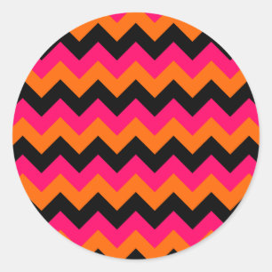 Pink Orange Black Zigzag Classic Round Sticker