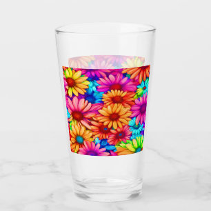 Pink Orange Blue and Green Daisy Glass