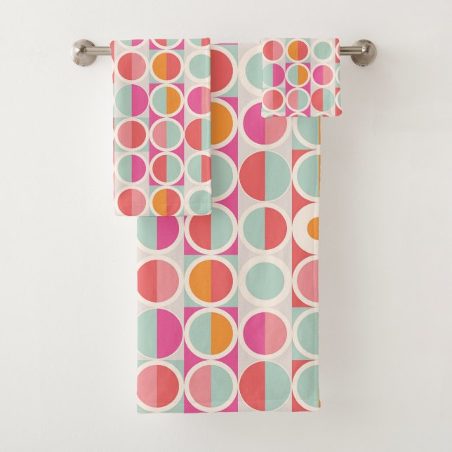 Pink Orange Blue Geometric Pattern Bath Towel Set (Insitu)