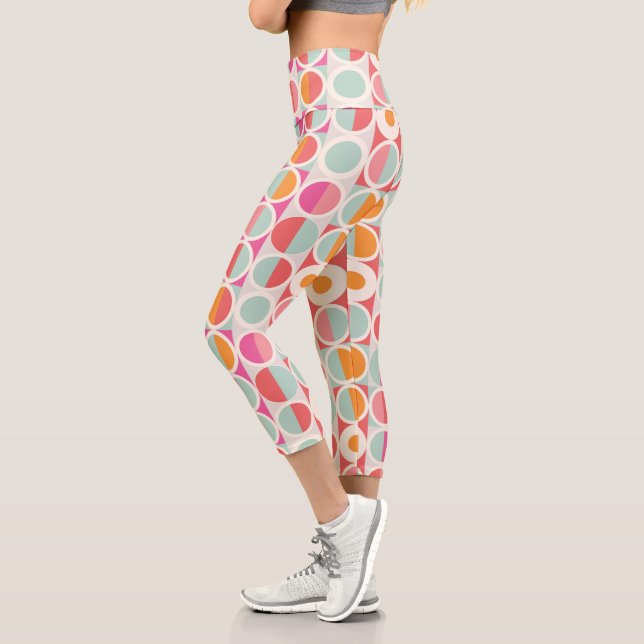 Pink Orange Blue Geometric Pattern Capri Leggings (Left)