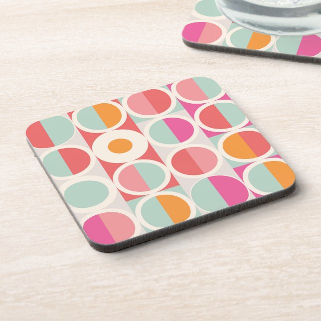 Pink Orange Blue Geometric Pattern Coaster (Left Side)
