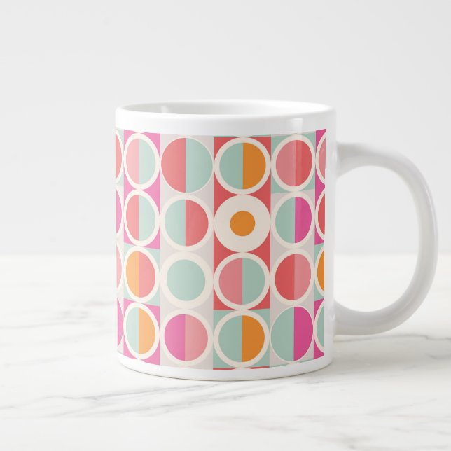 Pink Orange Blue Geometric Pattern Large Coffee Mug (Right)