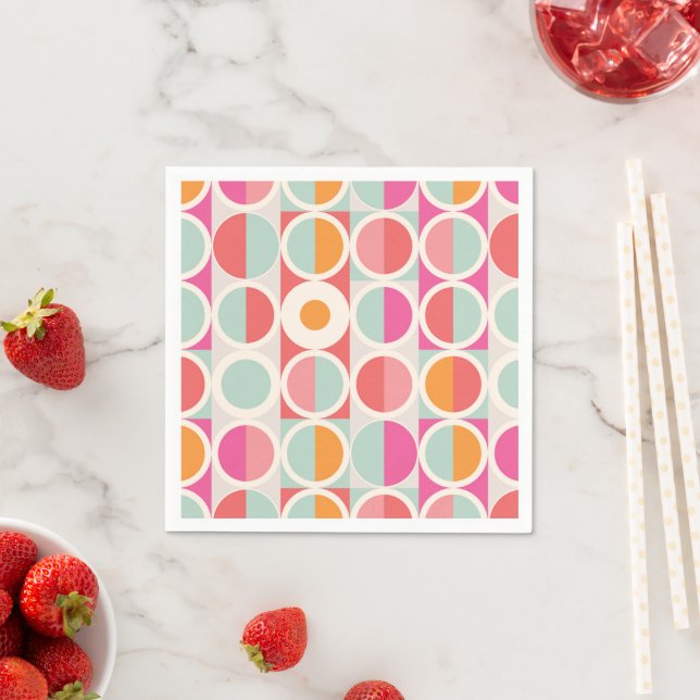 Pink Orange Blue Geometric Pattern Napkin (Insitu)
