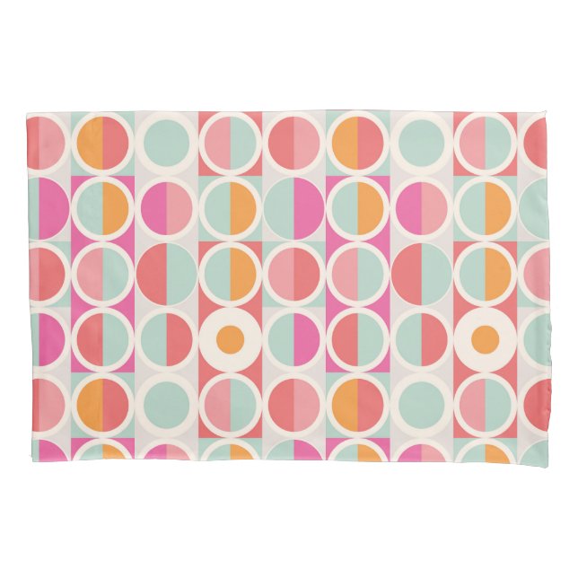 Pink Orange Blue Geometric Pattern Pillowcase (Front-Left)