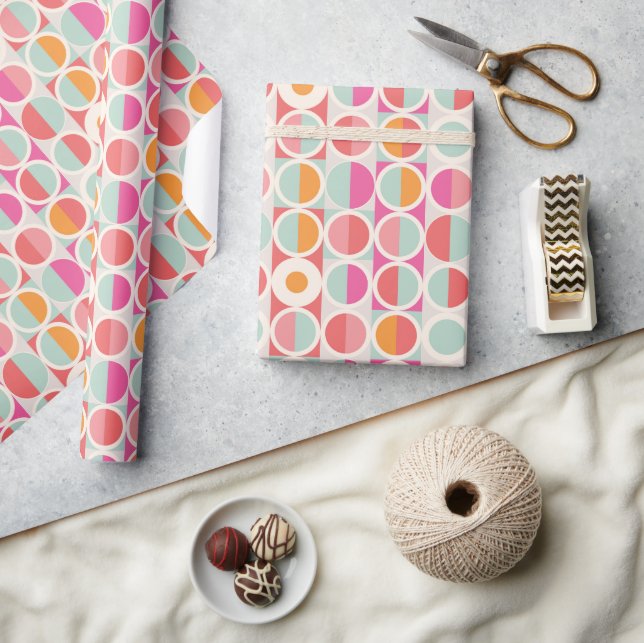 Pink Orange Blue Geometric Pattern Wrapping Paper (Crafts)