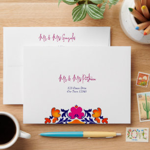 Pink orange blue Mexican wedding return address Envelope