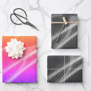 Pink orange bold modern lines streaks wrapping paper sheet