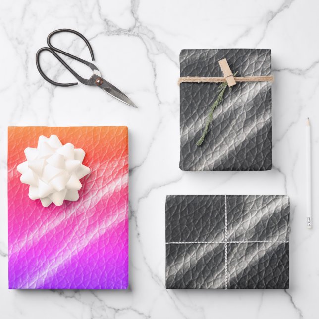 Pink orange bold modern lines streaks wrapping paper sheet (Front)