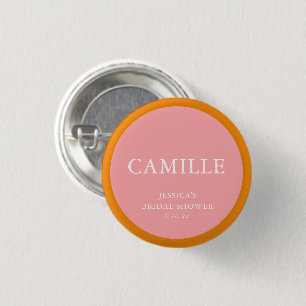 Pink Orange Bold Name Bridal Shower Guest Name 3 Cm Round Badge