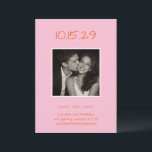 Pink Orange Bold Typography Photo Modern Wedding Save The Date<br><div class="desc">Bold,  colorful,  and completely you. This save the date features your couple engagement photo in a classic white border frame on a vibrant pink background with playful orange handwritten typography. Customize with your names,  date,  and wedding website for a save the date that stands out in every mailbox.</div>