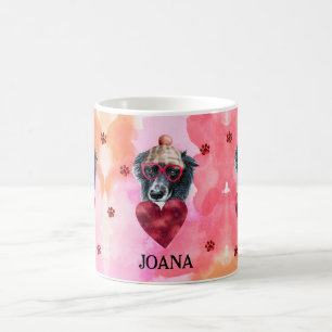 Pink Orange Border Collie Valentine's Day Gift Dog Coffee Mug