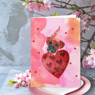 Pink Orange Boxer Valentine's Day Gift Dog Card