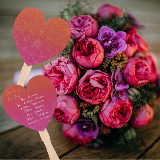 Pink & Orange Bright Ombre Mandala Wedding Program Hand Fan (Creator Uploaded)