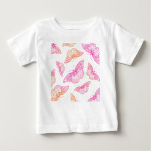 Pink Orange Butterfly Pattern      Baby T-Shirt