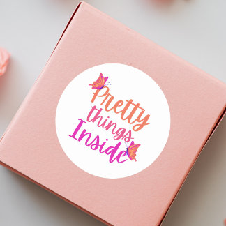 Pink Orange Butterfly Pretty Things Inside Classic Round Sticker