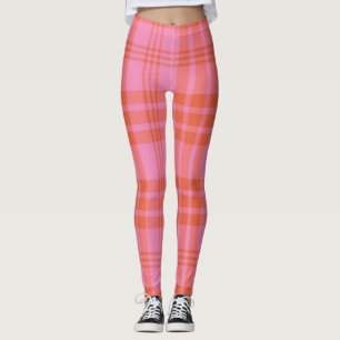 Pink Orange Chequered Plaid Gingham Leggings