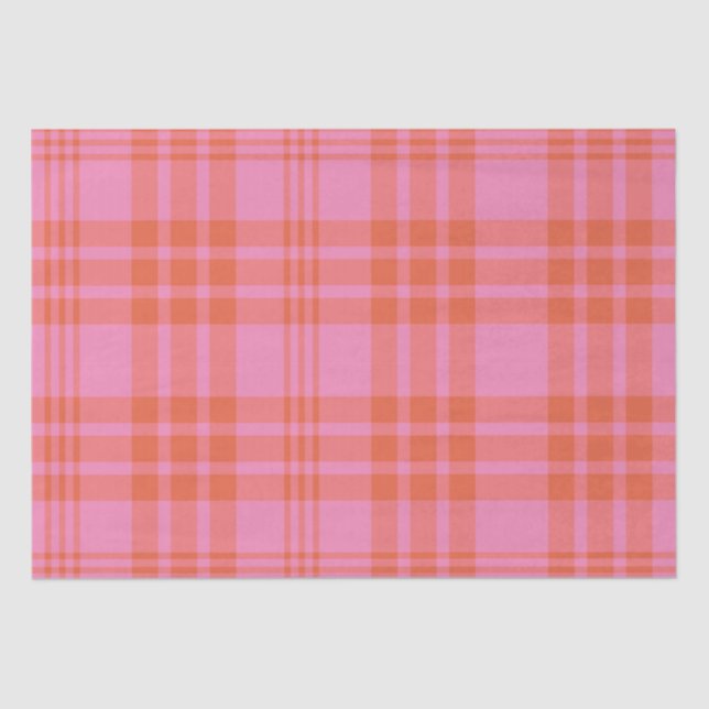Pink Orange Chequered Plaid Gingham  Tissue Paper (Front)