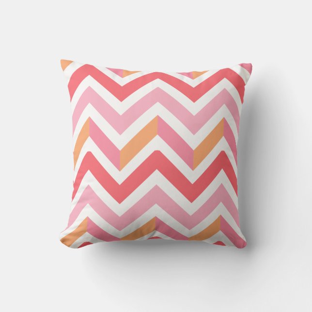 Pink Orange Chevron Geometric Modern Summer Cushion (Front)