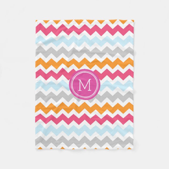 Pink Orange Chevron Pattern Monogram Blanket (Front)