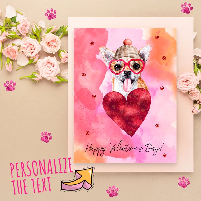 Pink Orange Chihuahua Valentine's Day Gift Dog Holiday Postcard (Creator Uploaded)