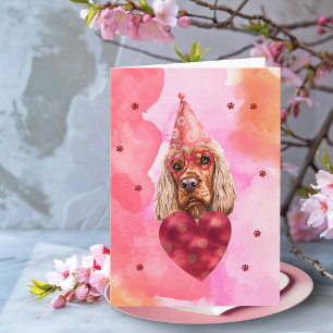 Pink Orange Cocker Spaniel Valentines Day Gift Dog Card