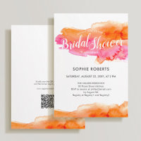 Pink Orange Colour Splash QR Code Bridal Shower