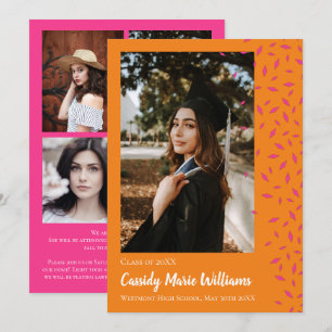 Pink Orange Confetti Graduation Announcement