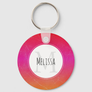 Pink & Orange Cool Gradient Abstract Art Monogram Key Ring