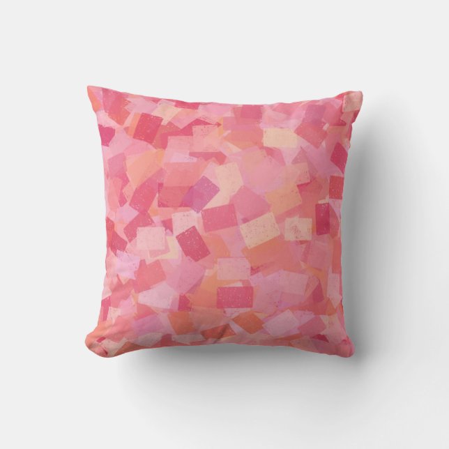 Pink Orange Cubism Abstract Pattern Cushion (Front)