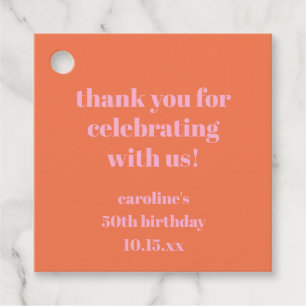 Pink Orange Custom 50th Birthday Party Thank You Favour Tags