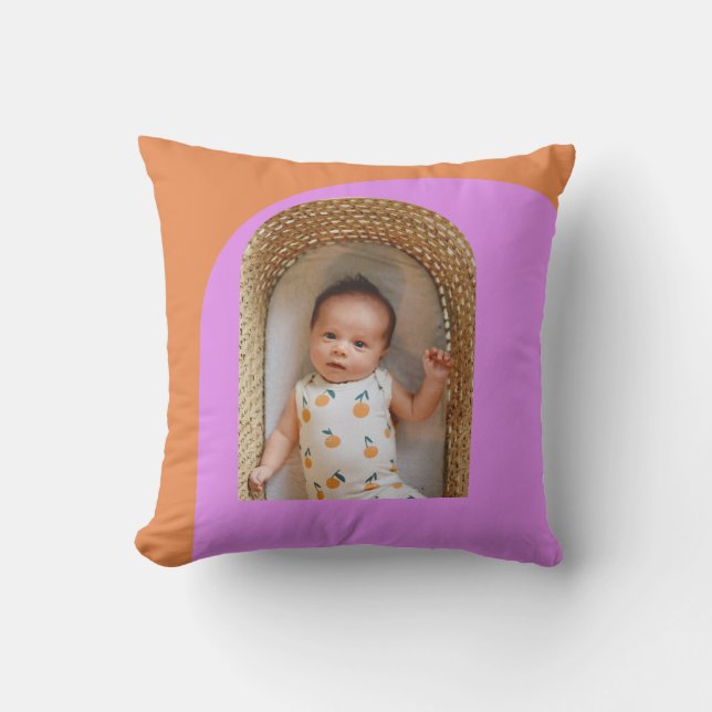 Pink Orange Custom Baby Photo Nursery Keepsake Cushion (Front)