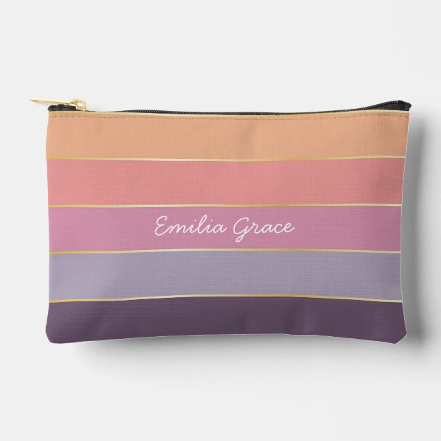 pink orange Custom Summer Colour Block Stripes Accessory Pouch (Front)