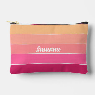 pink orange Custom Summer Colour Block Stripes Accessory Pouch