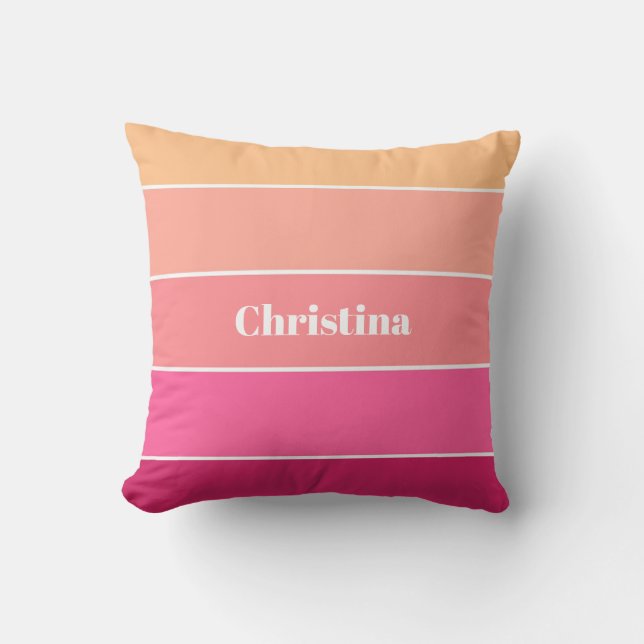 Pink Orange Custom Summer Colour Block Stripes Cushion (Front)