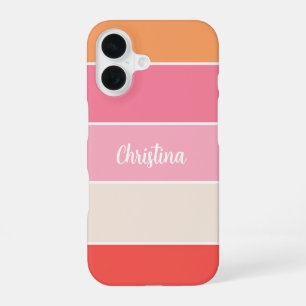 pink orange Custom Summer Colour Block Stripes iPhone 16 Case