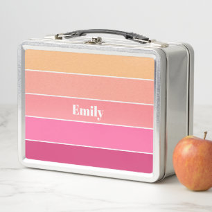 Pink Orange Custom Summer Colour Block Stripes Metal Lunch Box