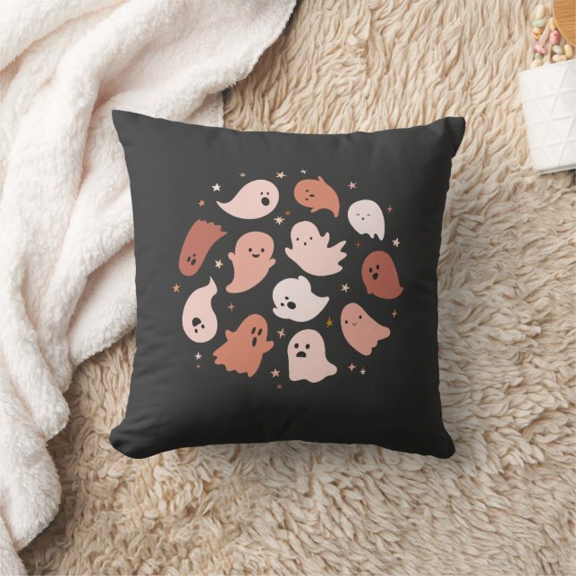 Pink Orange Cute Ghost Halloween Cushion (Blanket)
