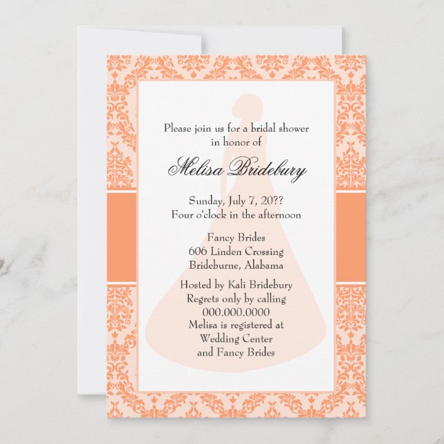 Pink Orange Damask Bridal Shower Invitation (Front)