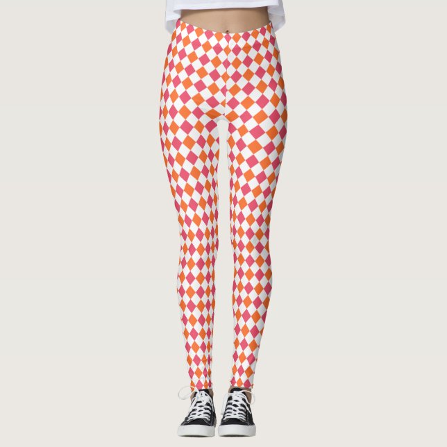 Pink & Orange Diamond Pattern Leggings (Front)