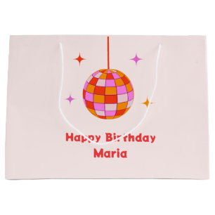 Pink Orange Disco Ball Let's Disco Birthday Party Large Gift Bag
