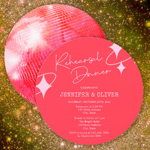Pink Orange Disco Ball Wedding Rehearsal Dinner Invitation