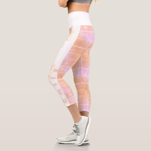 Pink Orange distressed pattern personalised Capri Leggings
